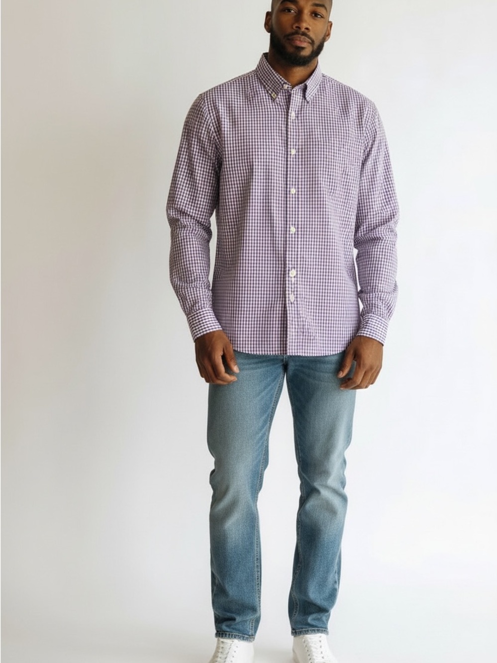 Quiet Luxury Cotton Peter Millar Purple Gingham Button-Down Shirt M